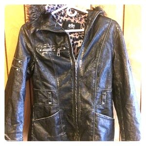 Women’s burnished Leather and down coat